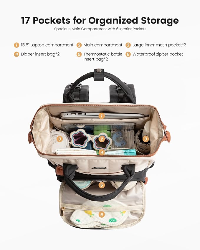 LOVEVOOK Puffer Diaper Backpack, Lightweight Baby Bag with Changing Pad, Diaper Bag for Mom Dad with Stroller Buckles