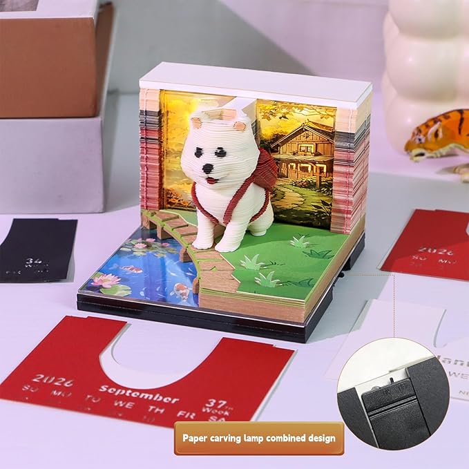 3d Calendar 2026,The Combination Of Paper Carved Lights And Artistic Creativity,Backpack Dog 3d Calendar,Suitable For Note Taking,Decorative Ornaments,Holiday Gifts (white)