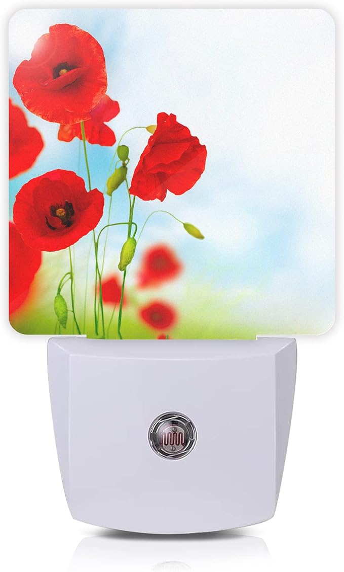 Red Poppy Flower Night Light,Plug into Wall Night Lights 0.5W Sleep Friendly for Boys Girls Led Night Light Dusk to Dawn Sensor Nightlight for Stairway/Hallway/Kitchen