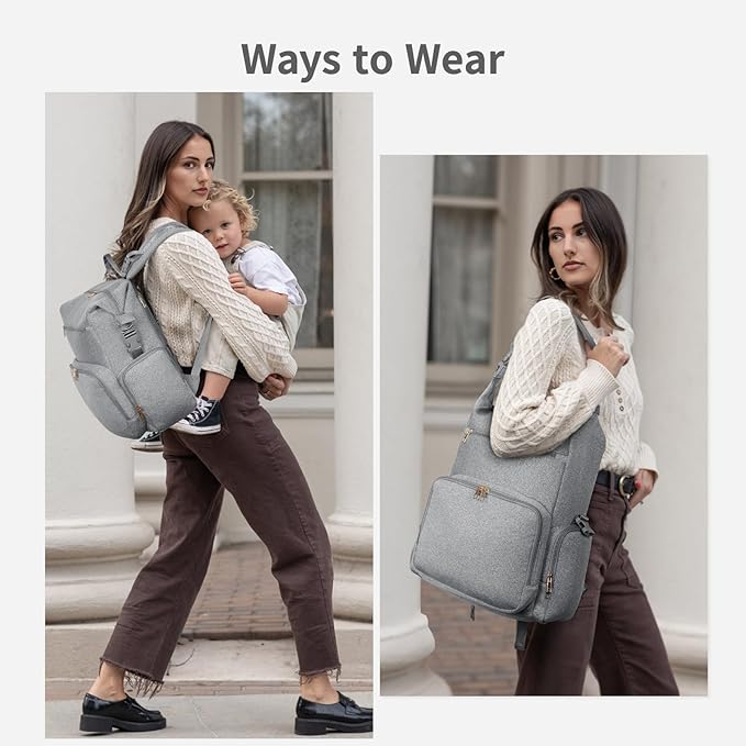 CEI-CEI Neoprene Diaper Bag Backpack with Insulated Pockets, Large Newborn Baby Maternity Bags Travel Tote with Changing Pad (Grey)