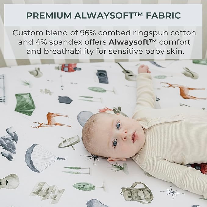 Pobibaby - 2 Pack Premium Fitted Baby Boy Crib Sheets for Standard Crib Mattress - Ultra-Soft Cotton Blend, Safe and Snug, and Stylish Woodland Sheet (Explore)