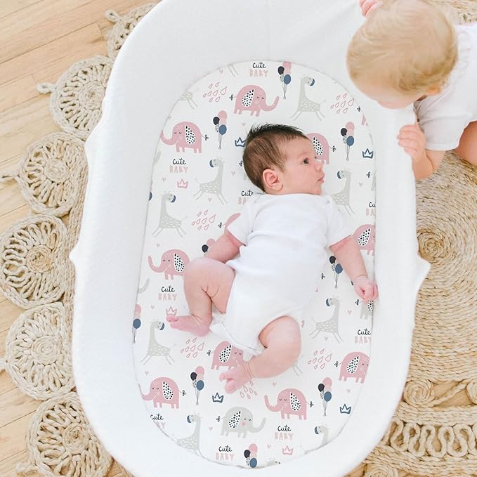 Stretch Fitted Bassinet Sheet Set BROLEX 2 Pack Cradle Sheets for Bassinet Pad/Mattress,Unisex Boys Girls,Ultra Soft,Elephant Rabbit