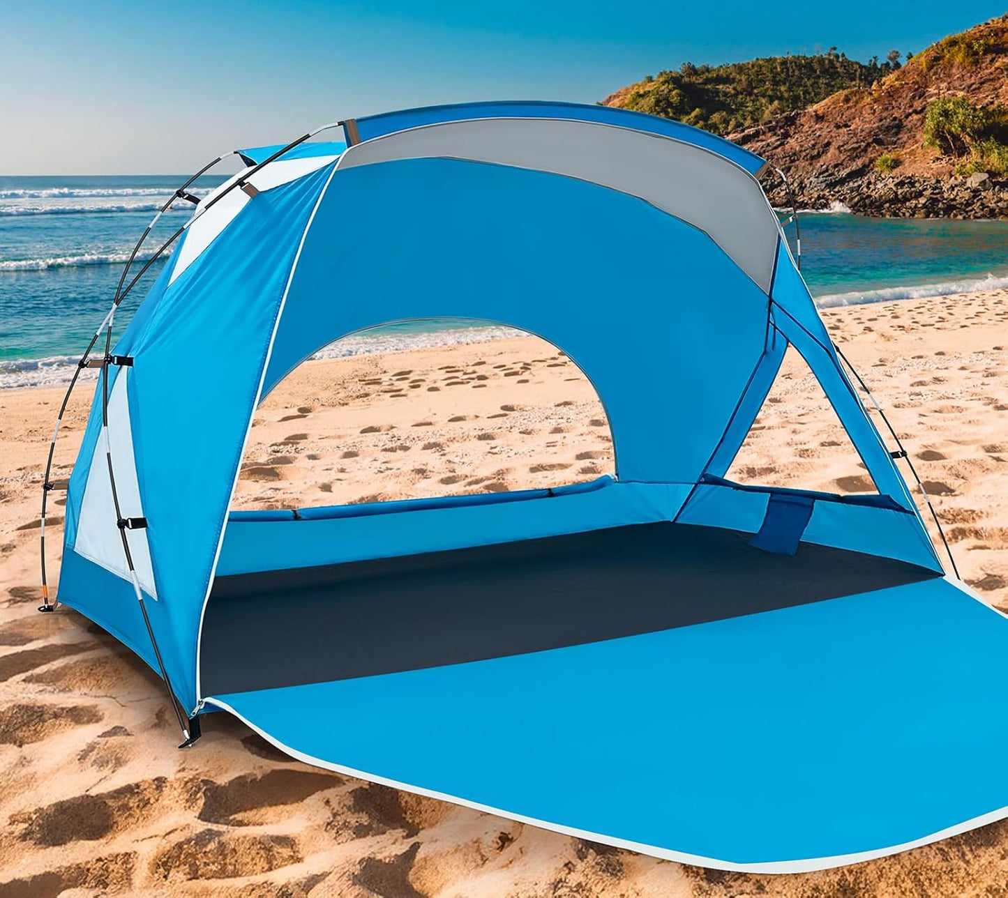 Beach Tent, Portable Sun Shelter for 2/3/4/6-8 Person with UPF 50+ UV Protection, Easy Setup Waterproof Beach Shade Canopy Cabana for Family Outdoor and Picnics, Fishing with Carrying Bag