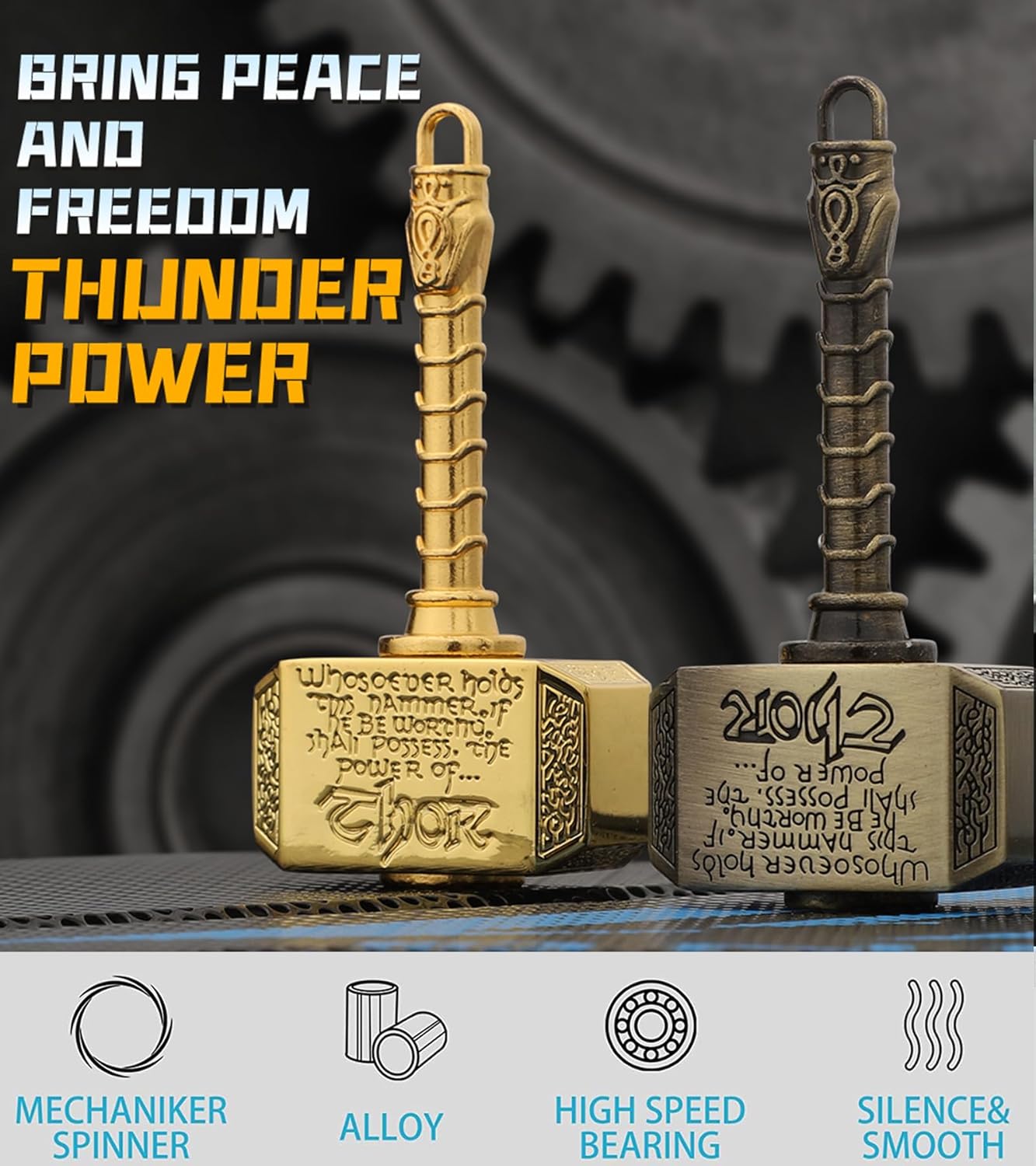 Cool Hammer Fidget Spinners Toy Metal For Kids Adults, Brass Hand Finger Spinner Gift for Boys Age 4-12, Miniature Hammer Transformable Infinity Fidget Cube Fingertip Gyro Desk Toy Stocking Stuffer