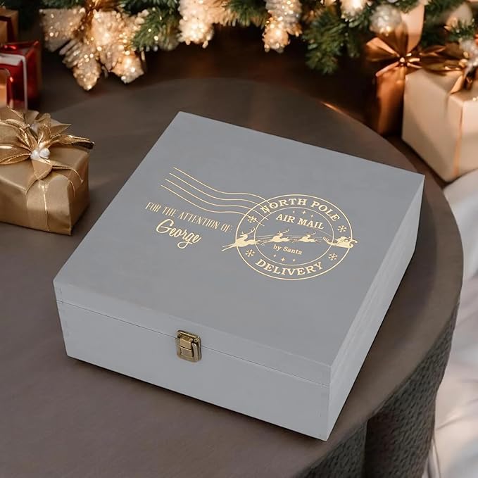Personalized Christmas Eve Box Custom Engraved Wooden Memory Box Party Favor Xmas Traditional Santa Gift Box for Kids Family Friends - Rustic Memento Keepsake Box Perfect Holiday Gifts for Him Her