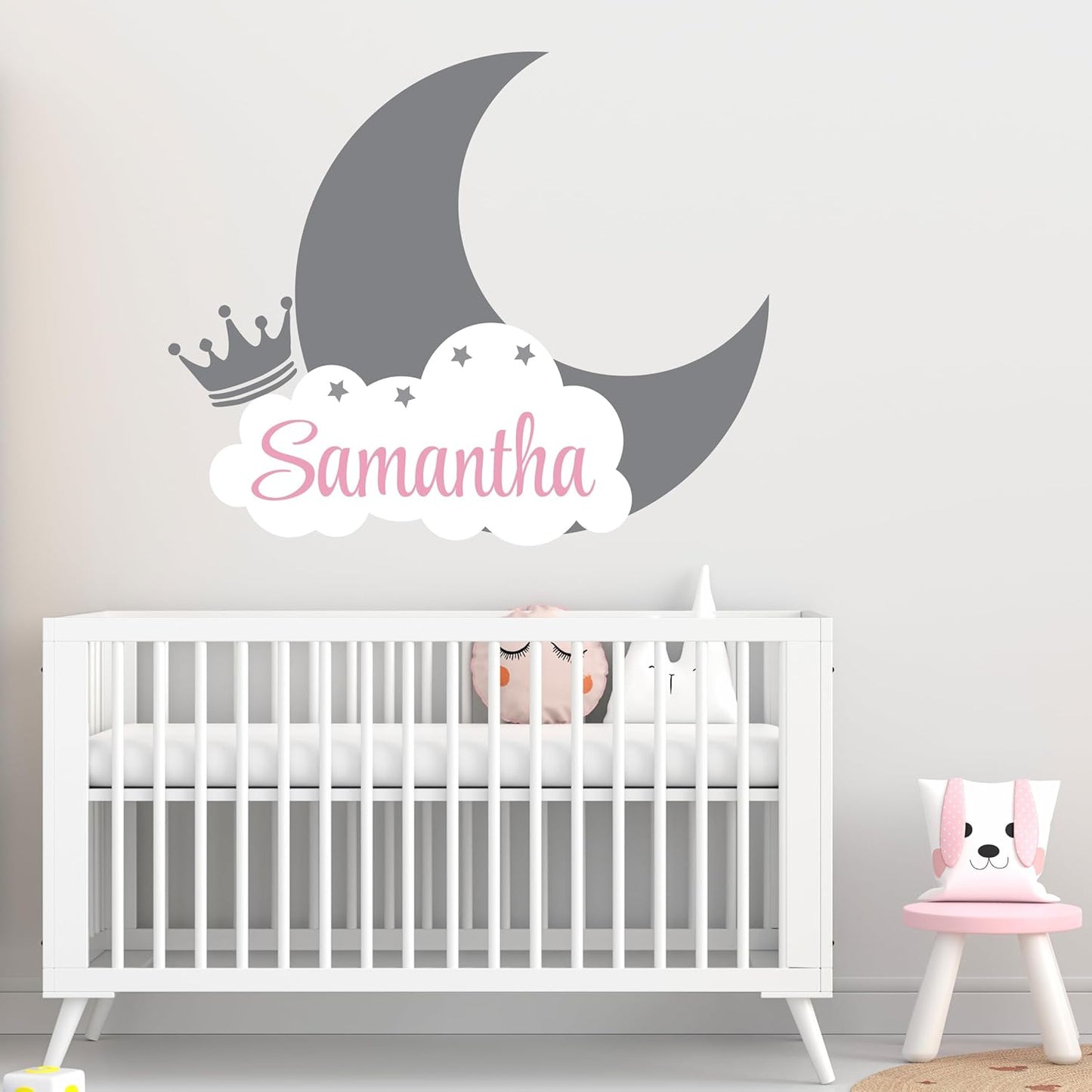 Personalized Name Moon & Cloud Wall Decal - Custom Baby Nursery Sticker - Peel and Stick Mural for Girls & Boys Room - Removable Vinyl Art Decor - Mural Decal for Nursery Decor (Wide 15"x12" Height)