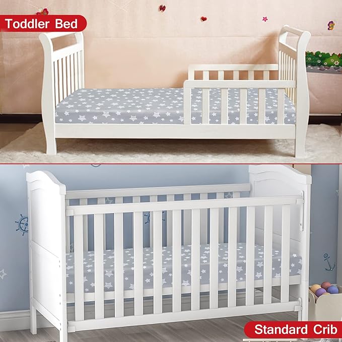 Crib Sheets for Girls 2 Pack, Fitted Crib Sheet for Standard Size Crib and Toddler Mattresses, Soft and Breathable Material, Grey & Pink