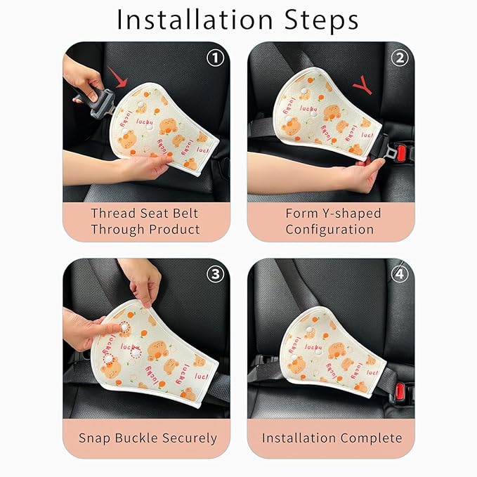 Seat Belt Cover Pad for Kids,Kid's Shoulder & Belly Cushion Protective Padding - Soft Breathable Straps Cushion Cover for Booster Seat, Strollers, and High Chairs(Luck Animal)