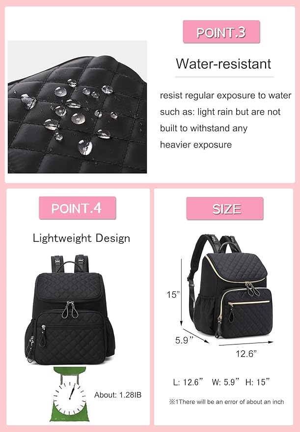 Large Capacity Diaper Bag Backpack with Stroller Buckle, Water-Resistant Travel Baby Bag with Insulated Pockets (Classic, Pink)