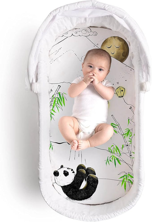 JumpOff Jo - Hypoallergenic Fitted Bassinet Sheet for Baby Boys & Girls - Rectangular, Hourglass & Oval Crib Compatible, Soft, Breathable, Machine Washable - Playful Panda