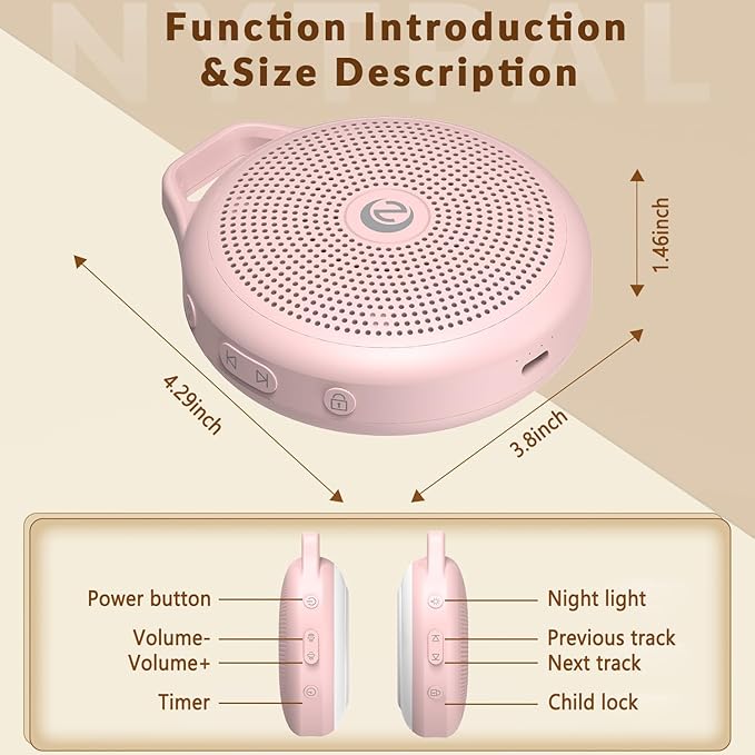 Portable White Noise Sleep Sound Machine for Home and Travel. Perfect for Your Sleeping Baby with a dimmable Night Light and Long Battery Life. Baby Essential Adult/Child Lock Feature.
