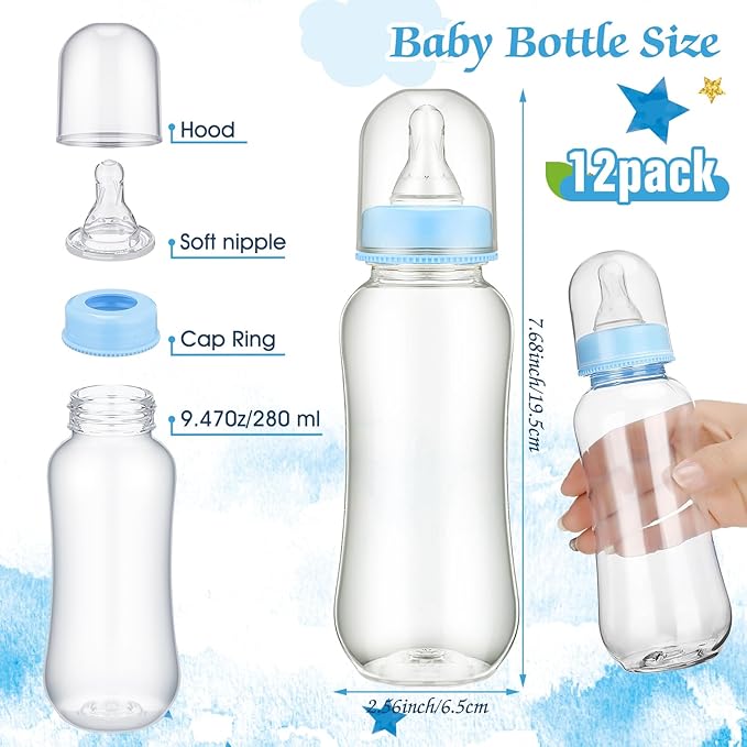 TrelaCo Blue Elephant Cool Baby Shower Games Bottle Chug Sign Wooden Elephant Theme Gift Sets Gender Reveal Party Favors and 12 Pcs Baby Bottle Shower Favor for Games Gender Reveal