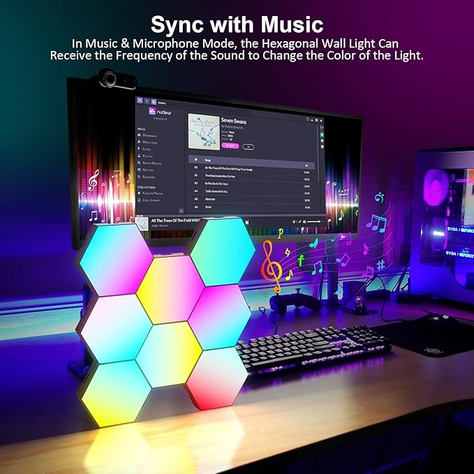 OJQ 8 Pack Hexagon Lights Wall RGB Panel - Hexagonal Led Lights Room Decor Wall Lights Smart APP Music with Sync Honeycomb Shape Panels Hexagon Gaming Night Lights for Bedroom Children