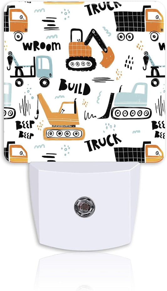 Funny Construction Transport Truck Night Light,Scandinavian style Cars Plug-in Night Light Auto Dusk-to-Dawn Sensor Energy Efficient LED Lamp for Room Decor,Hallway,Kitchen,Bathroom,Nursery,Stairs