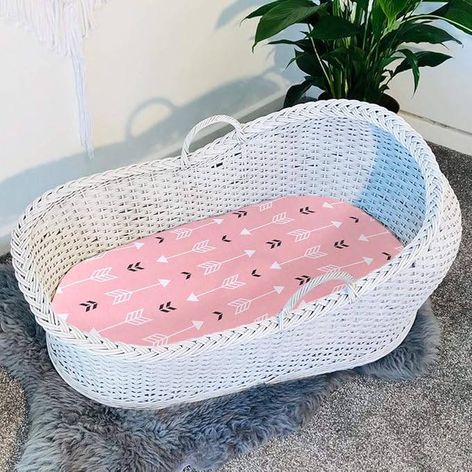 Stretch Fitted Bassinet Sheet Set BROLEX 2 Pack Cradle Sheets for Bassinet Pad/Mattress,Unisex Boys Girls,Ultra Soft,Pink Arrow