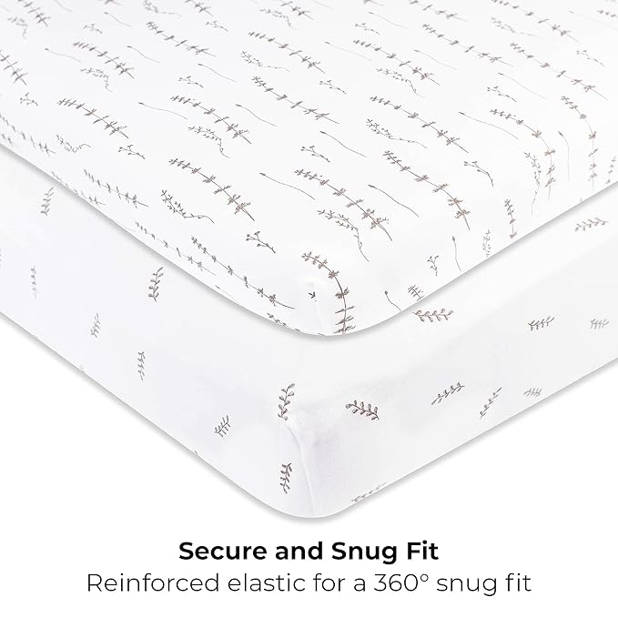 Ely’s & Co. Pack and Play Sheets, for Mini/Portable Crib, 2 Pack Fitted Playpen Play Yard Sheet Set Compatible with Graco Pack n Play, for Baby Boys/Girls, 100% Cotton, Forest Grey Floral, 38”x24”x5”