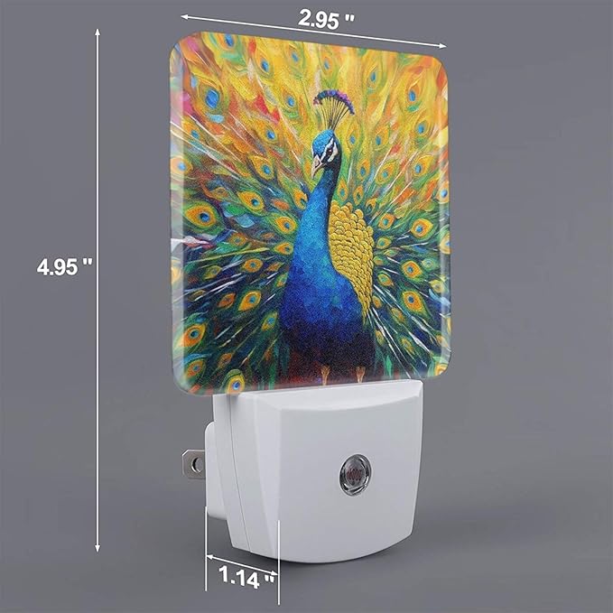 Led Night Light, Abstract Peacock Decorative Plug in Nightlights,with Smart Auto Dusk to Dawn Night Light for Bedroom, Kitchen, Nursery, Bathroom