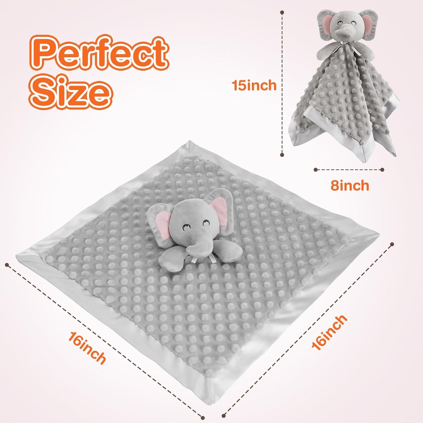 Loveys for Babies, Soft Baby Security Blanket Lovies for Babies, Stuffed Animals Blankie for Newborn Infant with Baby Snuggle Toy, Boys Gilrs Gifts Grey Elephant Security Blanket 16 Inch