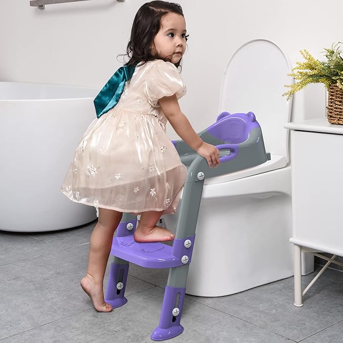 Potty Training Seat with Step Stool Ladder, SKYROKU Potty Training Toilet for Kids Boys Girls Toddlers - Comfortable Safe Potty Seat with Anti-Slip Pads Ladder Grey Purple