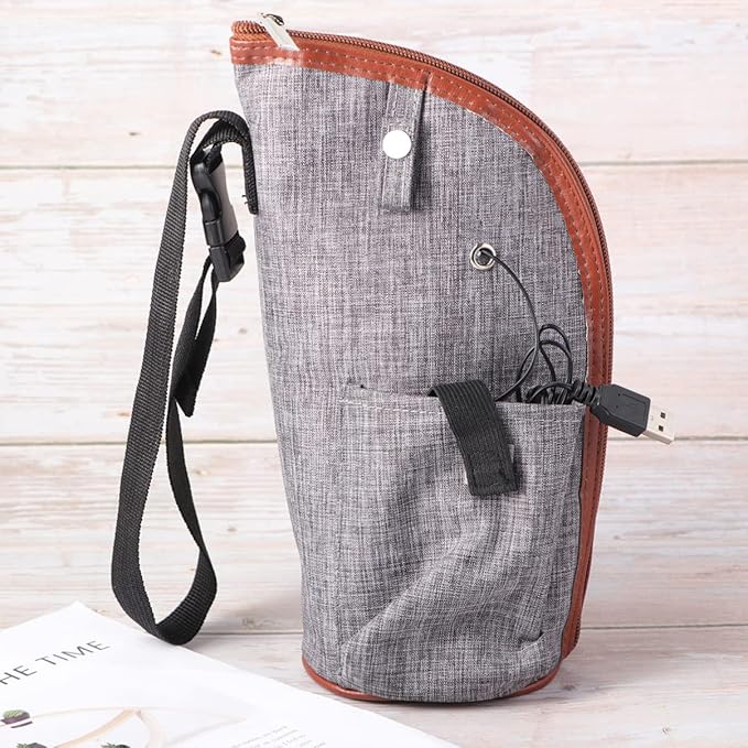3sets Portable Bottle Warmer Heater with USB Cable Smart Travel Cup Covers Temperature Feeding Grey
