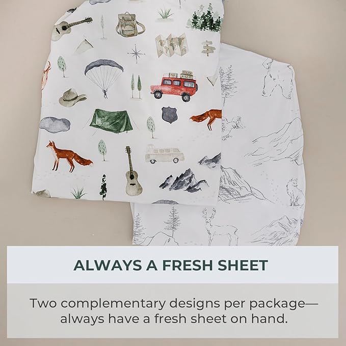 Pobibaby - 2 Pack Premium Fitted Baby Boy Crib Sheets for Standard Crib Mattress - Ultra-Soft Cotton Blend, Safe and Snug, and Stylish Woodland Sheet (Explore)