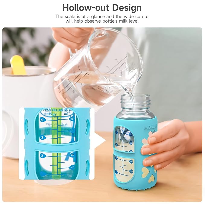 MORLIKE 4 Pack Silicone Sleeves Fit for 4 oz/120 mL Dr. Brown's Natural Narrow Glass Baby Bottle, 100% Silicone Covers Protect Glass Bottle, Easy to Grip Baby Bottle Holders for SB41001-P4, SB42003-P2