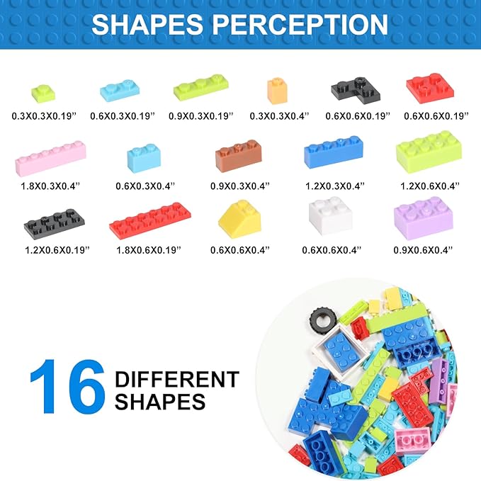 1500 Pieces Building Bricks, Classic Bulk Building Bricks Set Creative Building Toy Compatible with All Major Brands - 16 Shapes / 10 Colors