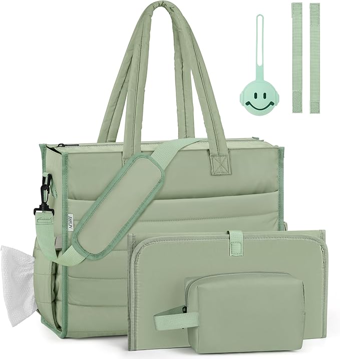 IBFUN Diaper Bag Tote for Baby - Large Baby Bag 4Pcs with Waterproof Changing Pad Pacifier Case, Travel Hospital Mommy Bag