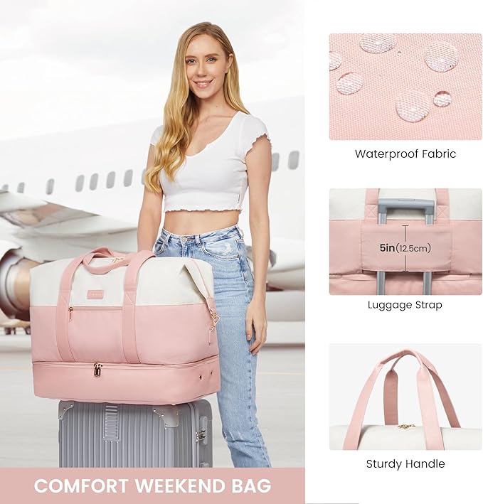 LOVEVOOK Weekender Bag, Large Travel Duffel Bag for Women with 2 Packing Cubes, Carry on Overnight Bag with Shoe Compartment, Mom Hospital Bags for Labor and Delivery