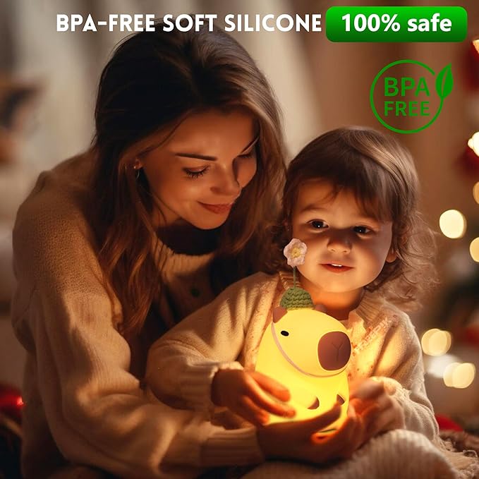 Cute Capybara Night Light, Squishy Animal Flower Lamp with USB Rechargeable Timer Dimmable, Best Nursery Nightlight Home Bedside Decor Birthday Christmas Gift for Kids Women