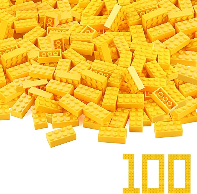 100pcs 2x4 Bricks Yellow Building Blocks Creative Play Set Classic Basic Pieces Parts Toy Accessories Combine with 3001 Major Brick Brands