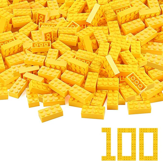 100pcs 2x4 Bricks Yellow Building Blocks Creative Play Set Classic Basic Pieces Parts Toy Accessories Combine with 3001 Major Brick Brands
