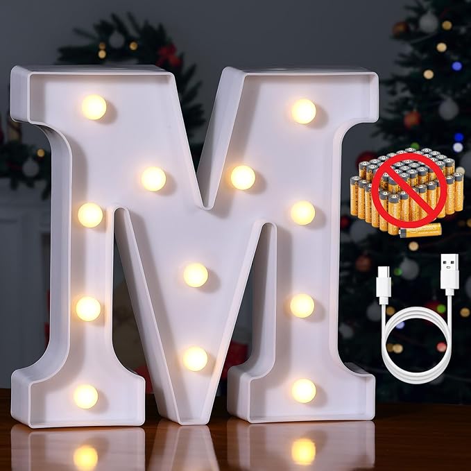 Foaky Rechargeable LED Letter Lights Sign Marquee Light Up Letters Sign for Night Light Wedding/Birthday Party Christmas Lamp Home Bar Decoration (M)