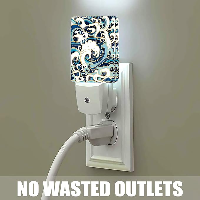 Vintage Sea Waves Dusk to Dawn Night Light, Auto Sensor Lamp Home Indoor Stairway Kitchen Corridor, Night Lights Plug into Wall Decor, Boys Girls Women Men Room Gifts