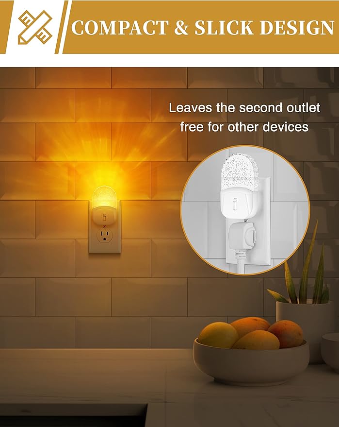 Night Lights Plug Into Wall [2 Pack], Amber Warm Night Light, 1800K, Dusk to Dawn Sensor, Adjustable Brightness LED Night Light for Bathroom, Hallway, Stairway