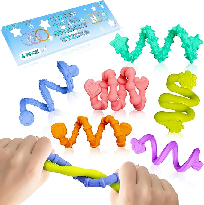 Fidget Toys Sensory Sticks (6 Pack) - Textured Stress Relief Toys for Kids - Sensory Toys for Autism, ADHD, Stress Relief - Calming Classroom Must Haves, Travel Essentials for Kids & Adults
