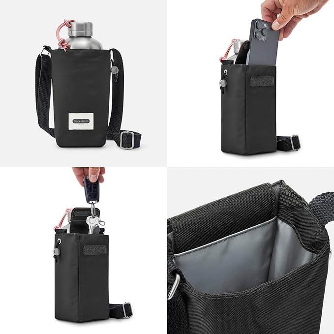 BLACK + BLUM Insulated Bottle Bag - For Adults and Kids - Made with Recycled PET and BPA Free - Bottle Bag for On The Go, Black