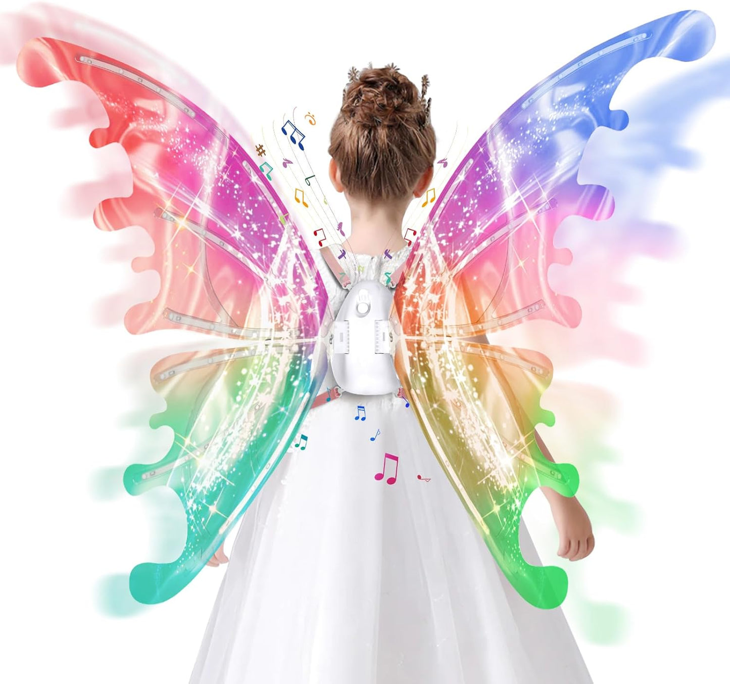 Electric Fairy Wings for Girls, Light Up Moving Butterfly Wings with LED Lights and Music, Toy for Kids as Halloween Valentine Birthday Christmas Party Costume Princess Cosplay Dress Up Gift