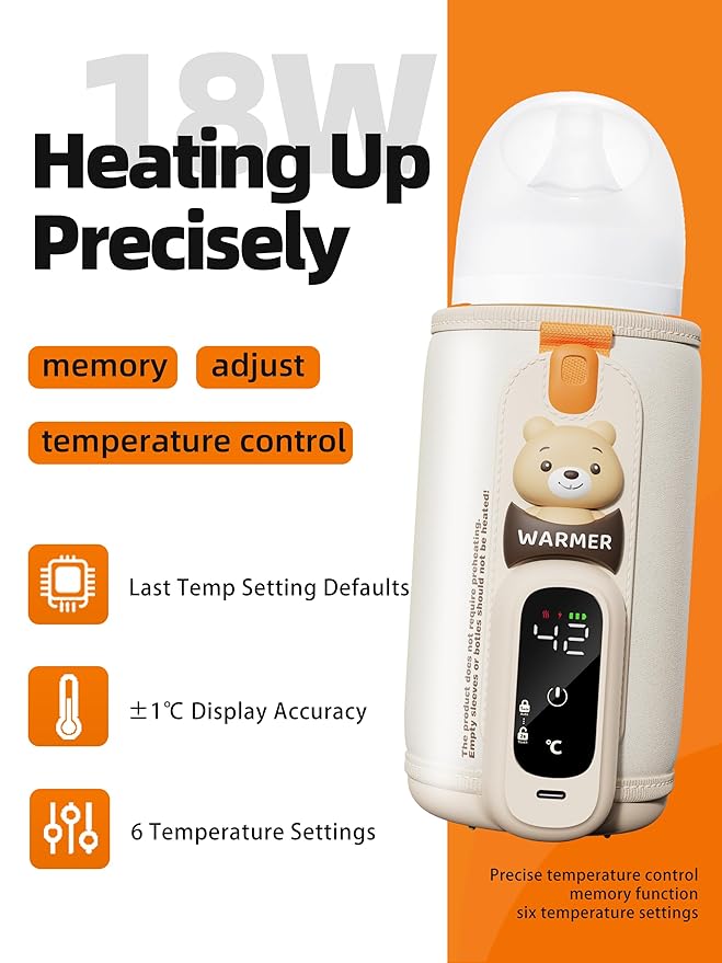 Portable Bottle Warmer for Travel, Baby Bottle Warmer for Breastmilk & Formula, Milk Warmer on The Go, Accurate Temperature Control, Retain Nutrients
