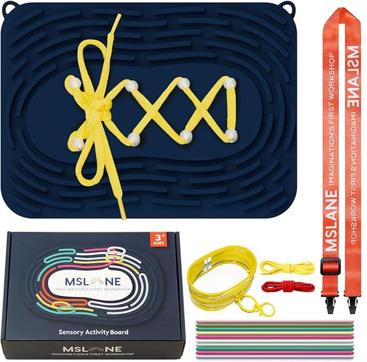 Sensory Activity Board: Silicone Fidget Toy | Shoe Tying Practice & Portable Travel Strap | Silence Stress Relief for ADHD & Autism | Anxiety Calming | Kids 3+ & Adults Ready Packaging
