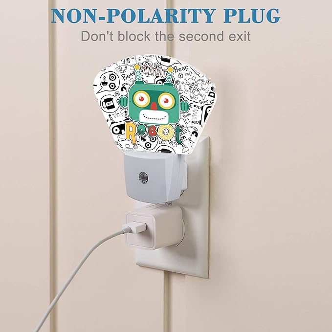 Funny Cartoon Robot Night Light for Kids, Robot LED Night Light Plug into Wall with Dusk to Dawn Sensor for Girls Boys Women Men Bedroom, Hallway, Kitchen, Bathroom, Stairs Decor