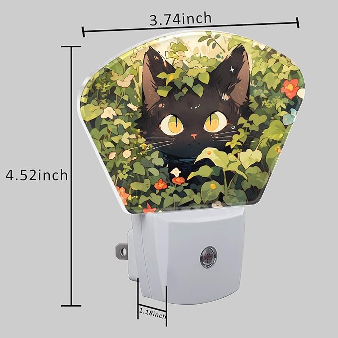Cute Black Cat in Grass Night Light for Kids Girls Boys, Black Cat LED Night Light Plug into Wall with Dusk to Dawn Sensor for Bedroom, Hallway, Kitchen, Bathroom, Stairs Decor