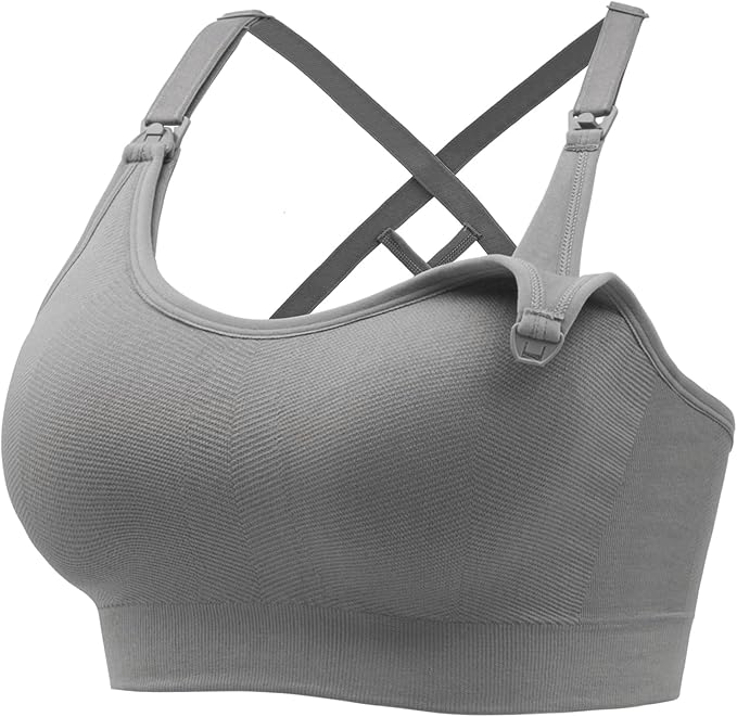 Angelhood Nursing Bras for Breastfeeding, Seamless Nursing Sports Bra Medium Impact Support Maternity Bras for Pregnancy