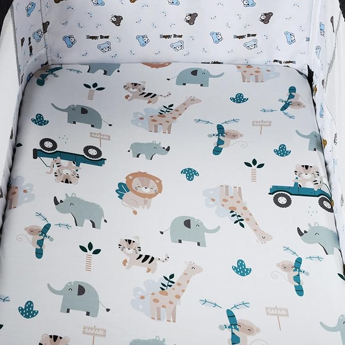 Bassinet Sheet Set 2 Pack Snug Fitted Cradle Fitted Sheets, Stretchy Ultra Soft, for Oval Rectangle Hourglass Bassinet Mattress, Unisex Boy Girl, Tiger Elephant & Fox