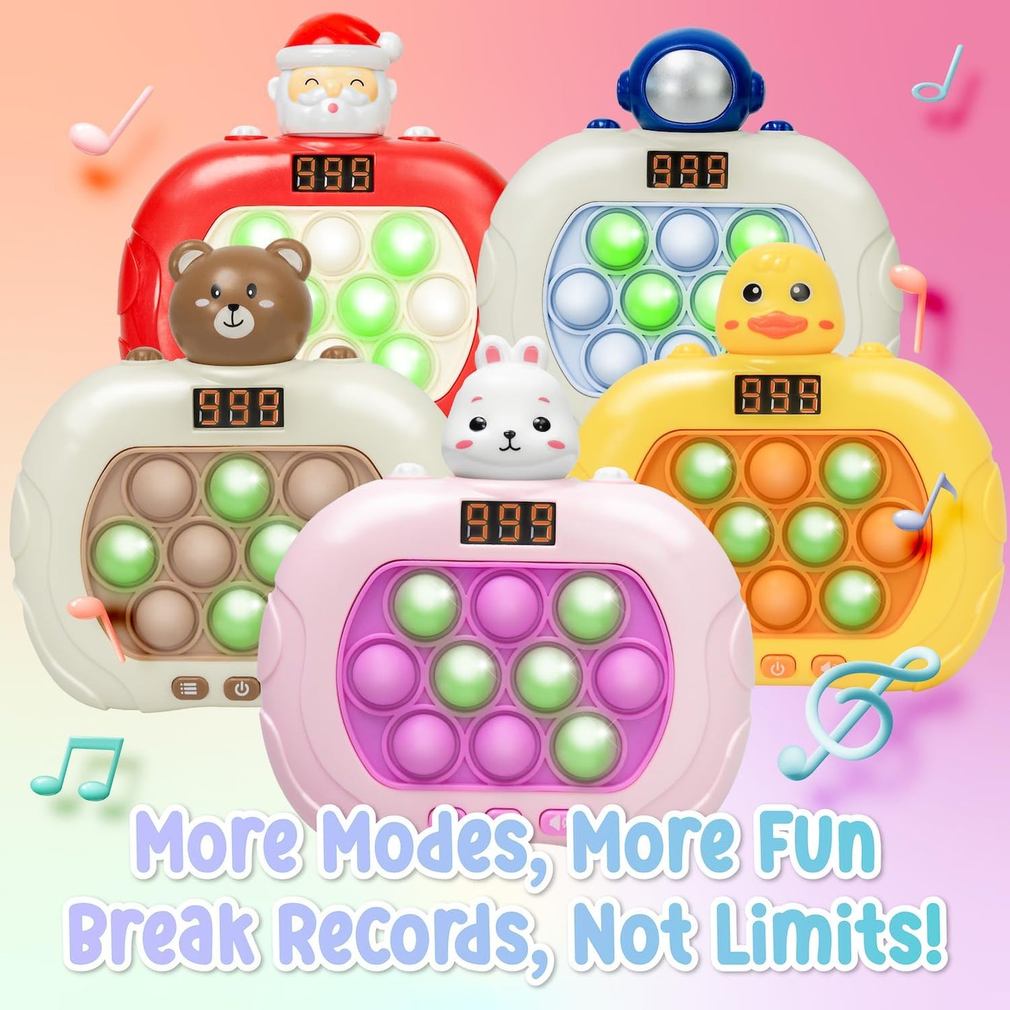 Fast Push Game Toy with Popit Game Controller, Pop Fidget Animal with LED Screen - Sensory and Memory Console, Quick Bubble Light Toy, Pocket Games (Duck)