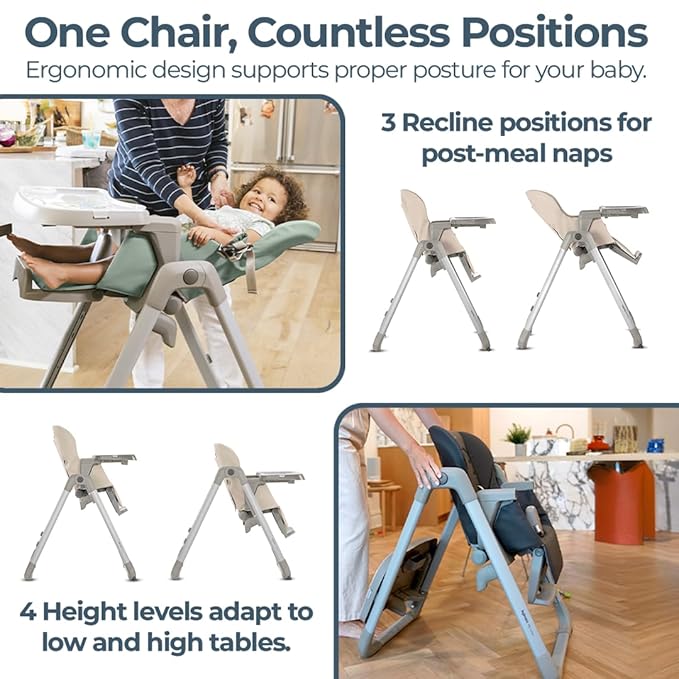 Inglesina My time Highchair, Butter - Adjustable High Chair for Babies & Toddlers, 4 Height & 3 Recline Settings, Collapsible, Tool-Free Assembly, BPA Free, Removable Tray for Easy Cleaning