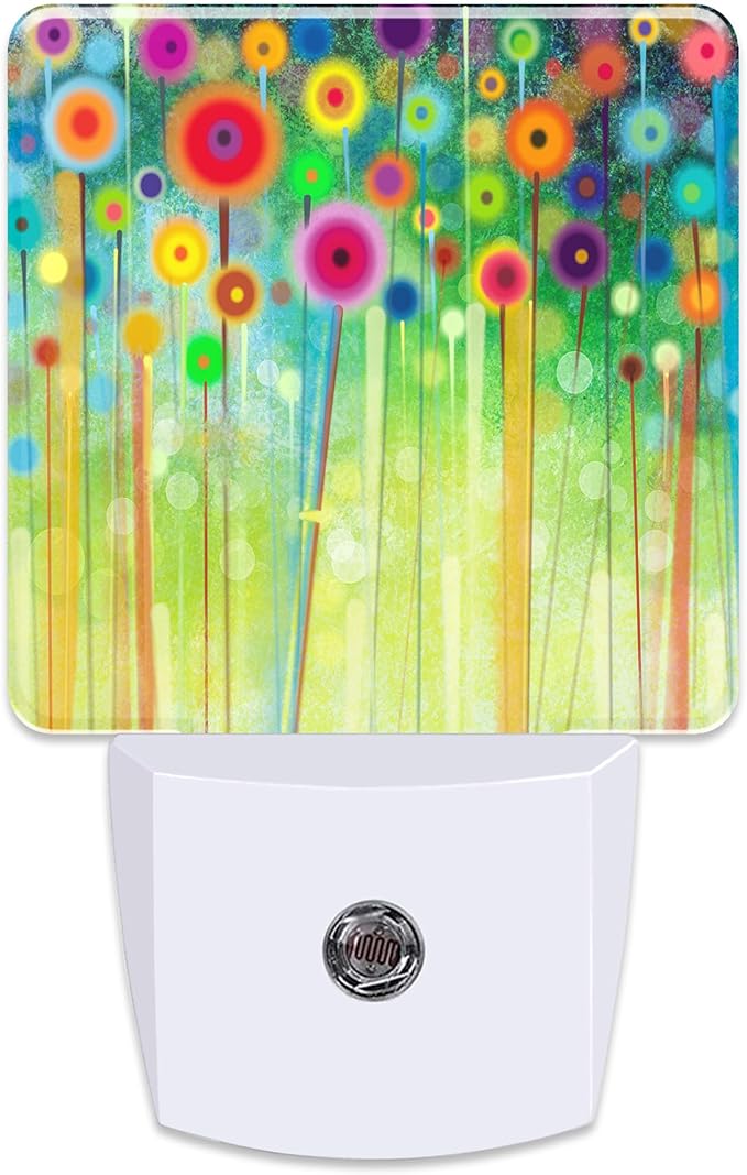 Abstract Floral Watercolor Painting Plug in Night Light with Auto Dusk to Dawn Sensor,Warm Night Lights for Boys Girls Bedroom Bathroom Hallway Kids Room Gifts