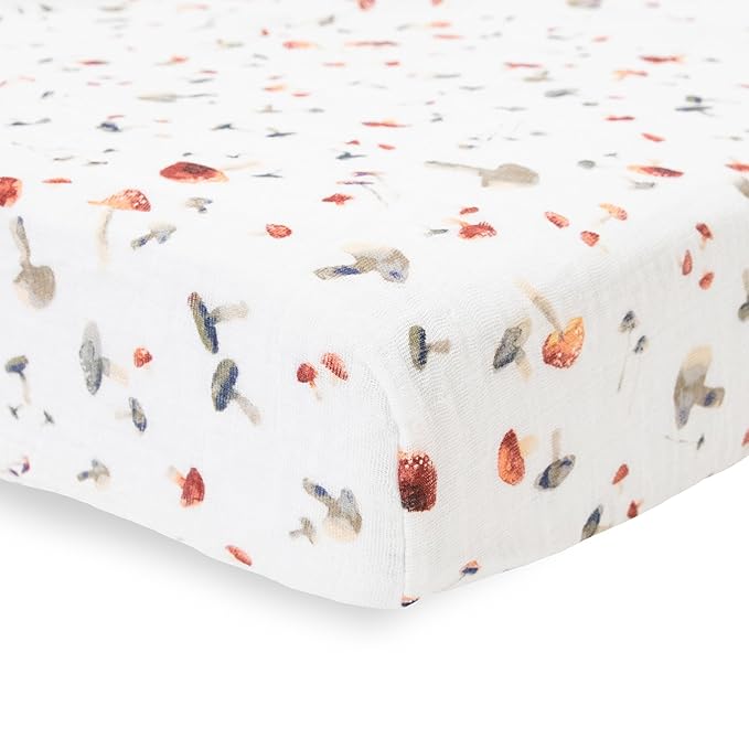 Little Unicorn Premium Crib Sheet | Breathable & Super-Soft Muslin Fabric (Mushrooms)