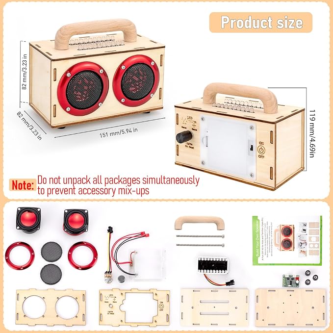 Build Your Own Bluetooth Speaker Kit - DIY STEM Gift for Teens 12-16, Wooden Speaker with LED Lights, Educational Electronics Kit for Boys Girls Age 8+