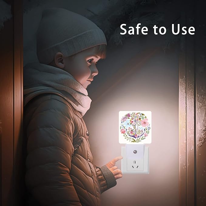 Anchor Night Light,Watercolor Floral Plug in Night Lights 0.5W Sleep Friendly for Boys Girls Led Night Light Dusk to Dawn Sensor Nightlight for Stairway/Hallway/Kitchen